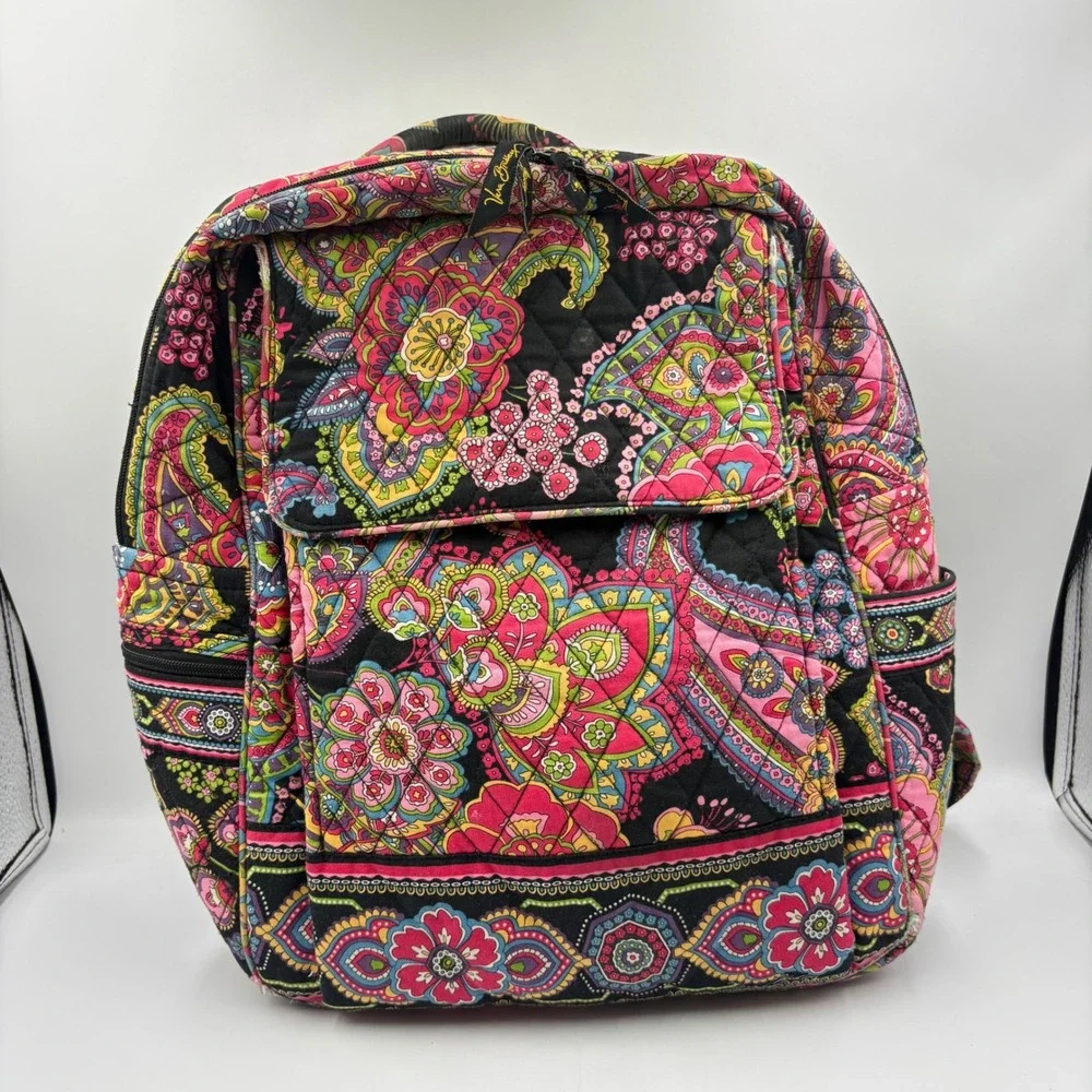 Vera Bradley Midnight Paisley‎ Quilted Cotton Backpack Floral Multi Color Bag